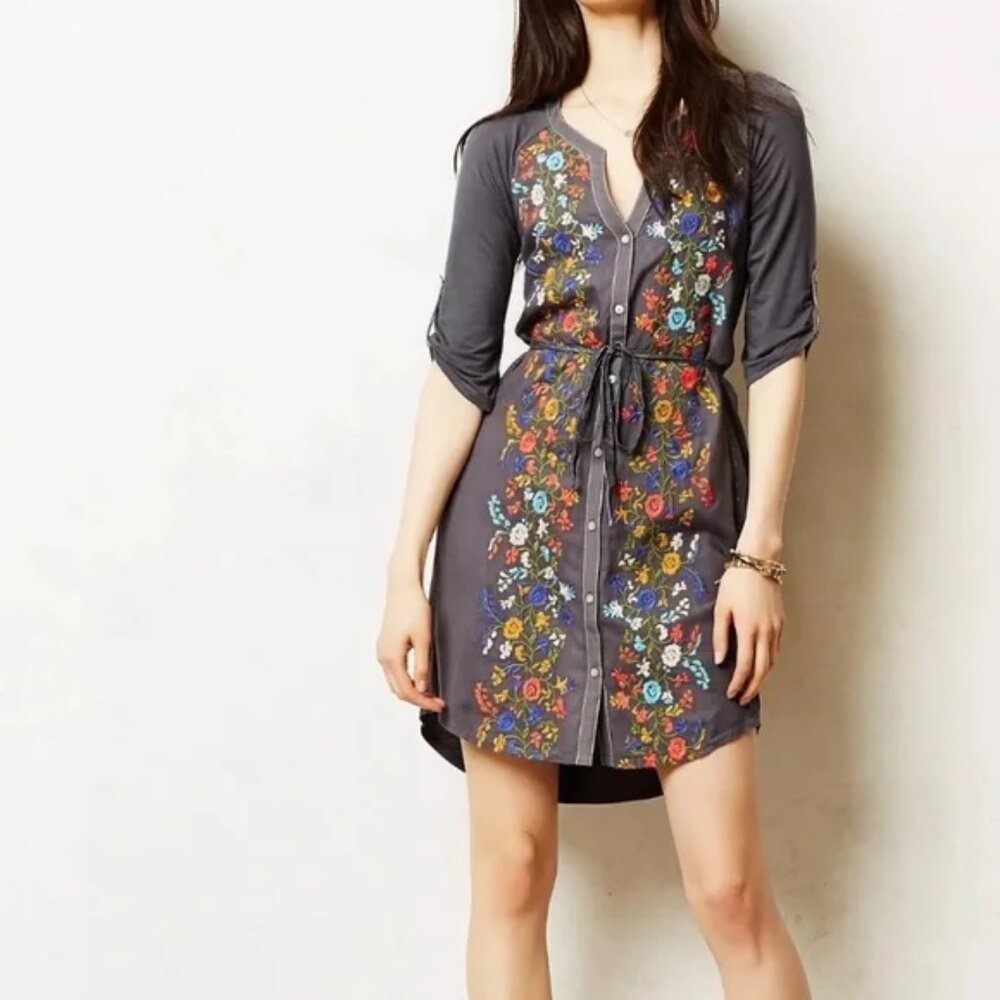 Anthropologie Floral Tunic Dress with Buttons (Size Small)